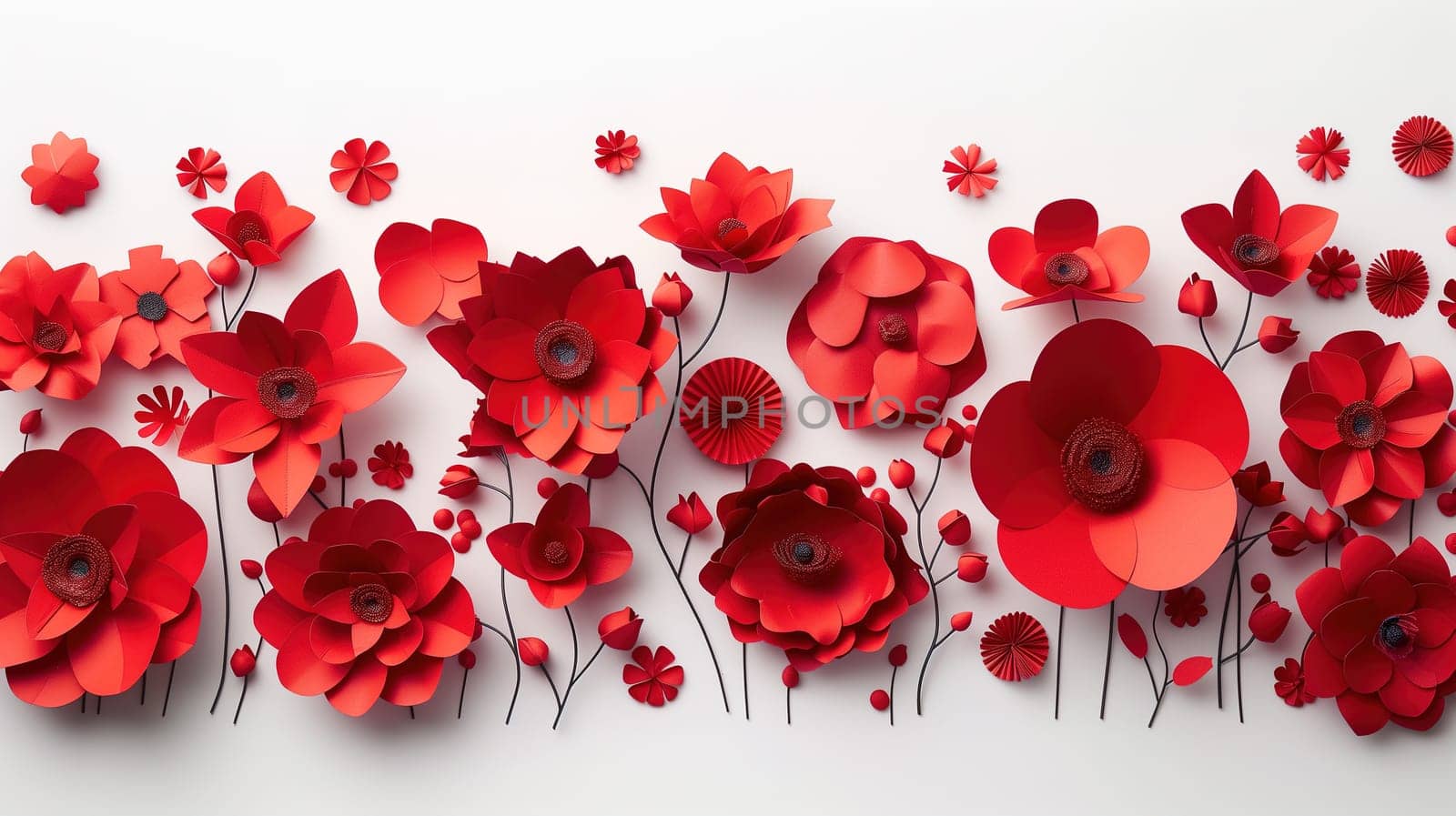 A cluster of vibrant red flowers blooms against a clean white wall, creating a striking contrast. The flowers are neatly arranged in a bunch, adding a pop of color to the minimalist backdrop.