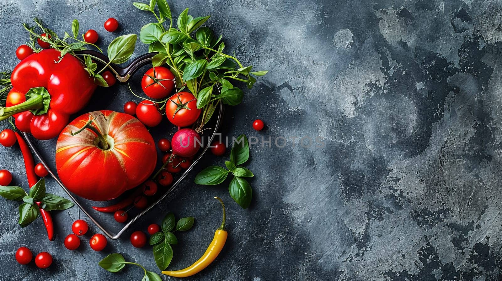 Heart Shaped Basket Filled With Tomatoes and Vegetables by TRMK