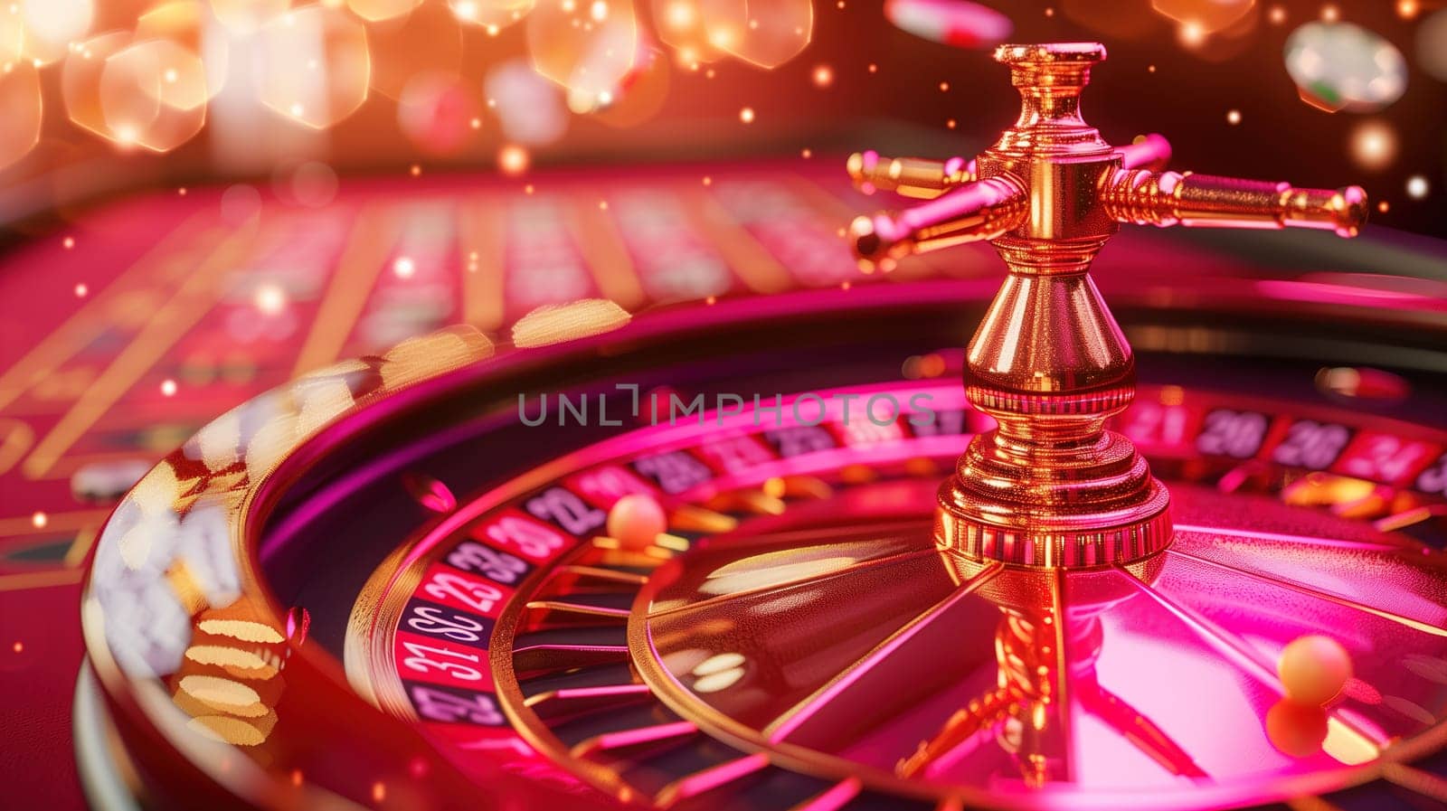 A casino roulette wheel with a gleaming golden cross perched on top, symbolizing the fusion of gambling and religious elements. The contrast between the sacred cross and the game of chance creates a striking visual impact.