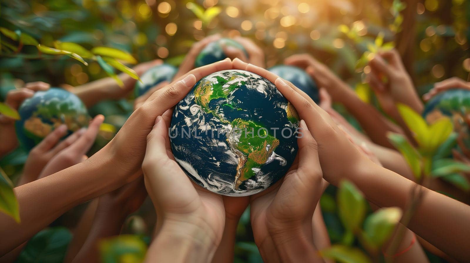 A Group of Hands Holding a Globe to Celebrate Earth Day in Serene Nature by TRMK