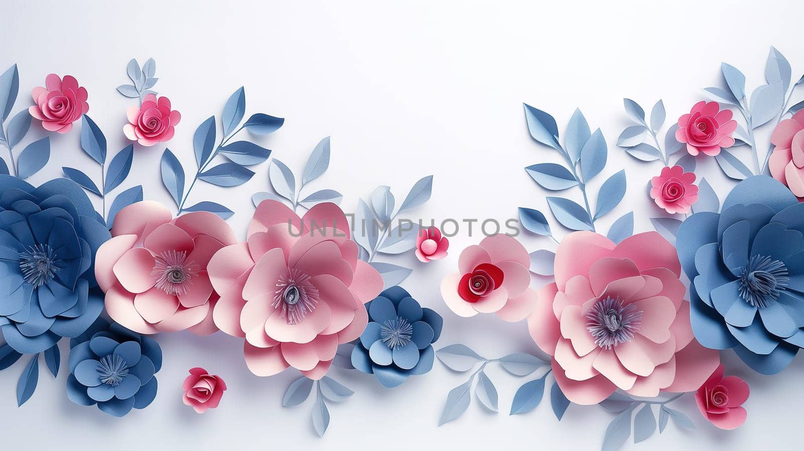 A collection of paper flowers arranged neatly on a clean white background, showcasing a variety of colors and shapes, creating a visually striking display.