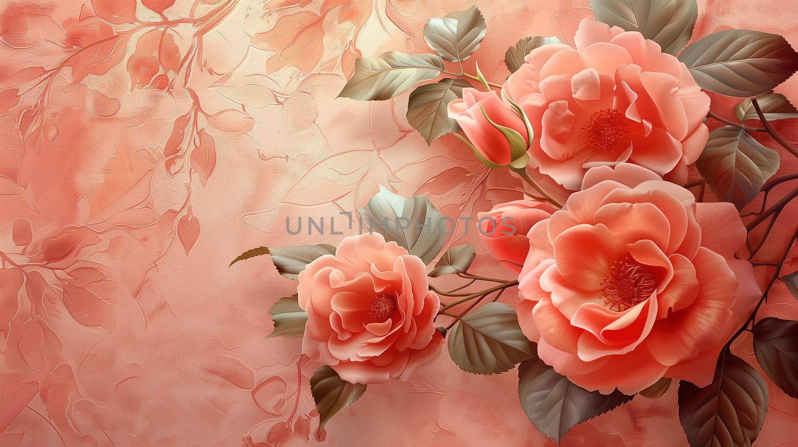 Pink Flowers Painting on Pink Background by TRMK