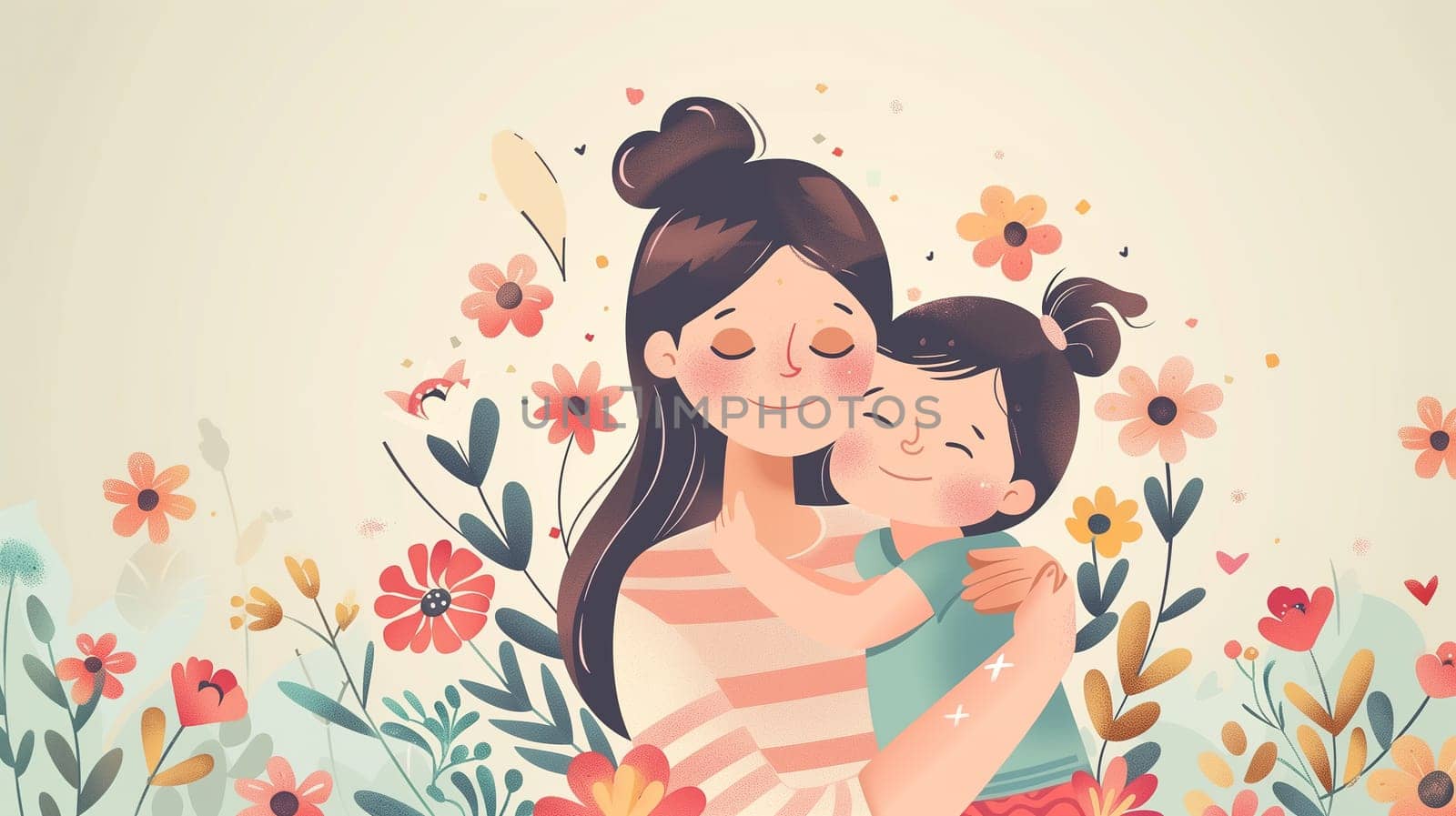 Woman Holding Child in Field of Flowers by TRMK