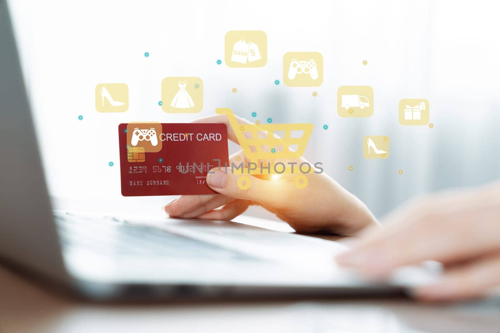 Smart customer open online store use credit card for online shopping. Cybercash. by biancoblue