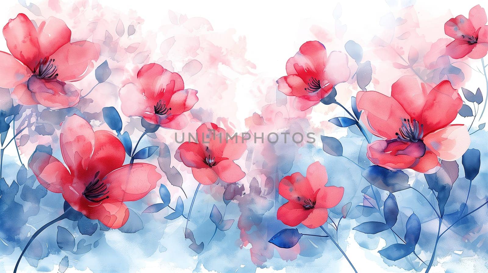 Red Flowers Painting on White Background by TRMK
