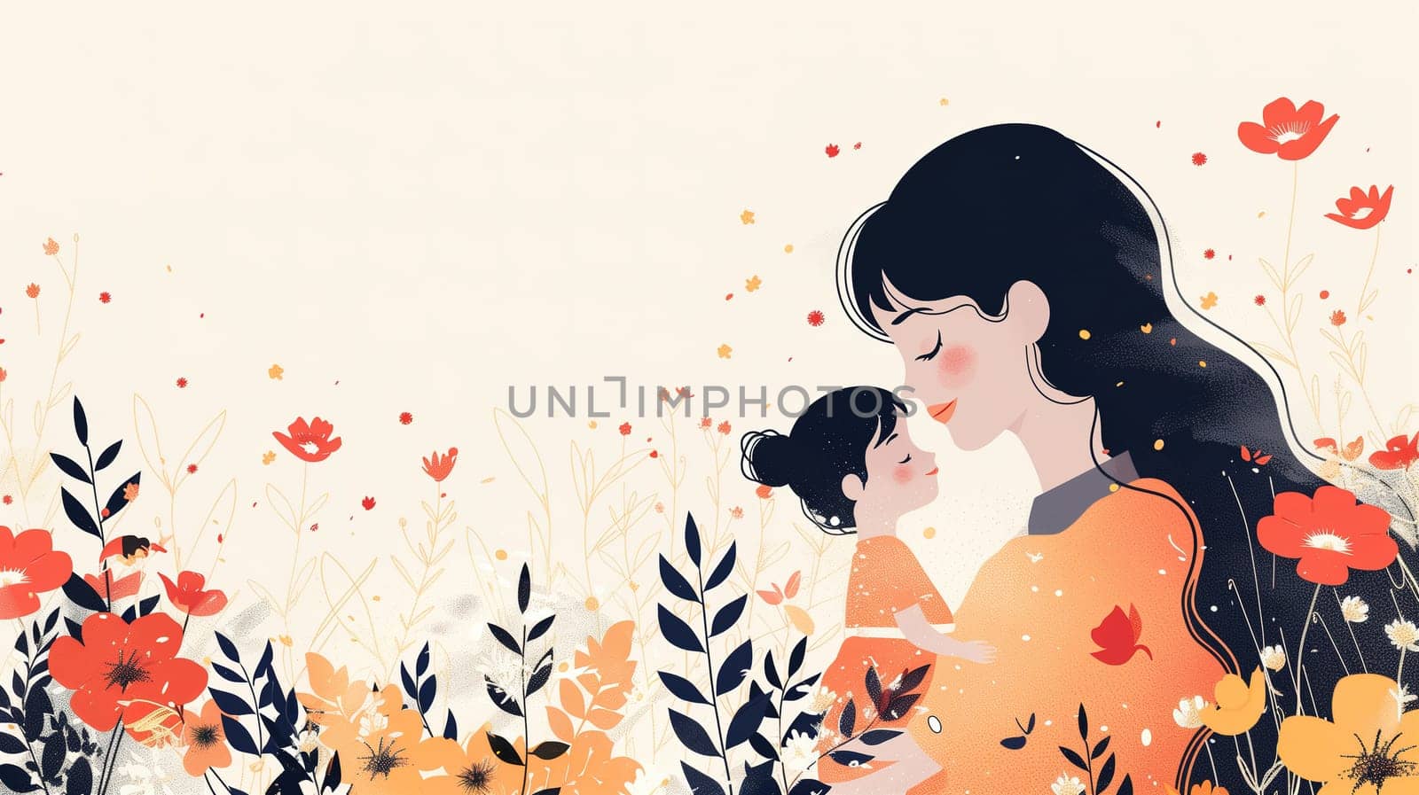 Woman Holding Child in Field of Flowers by TRMK