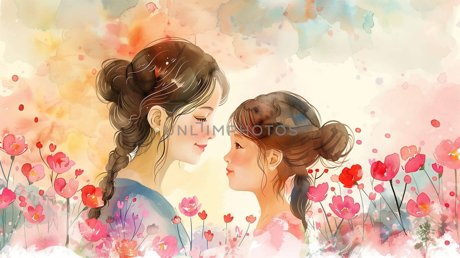 Two Women Standing in Field of Flowers by TRMK