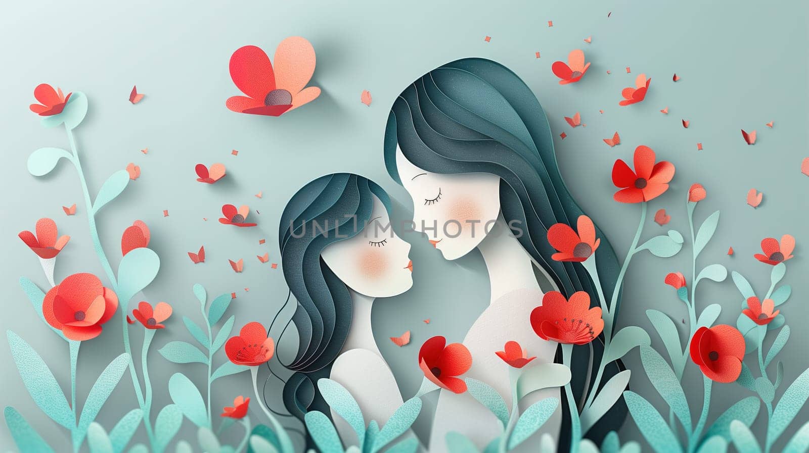 Mother and Child Enjoying a Field of Flowers by TRMK