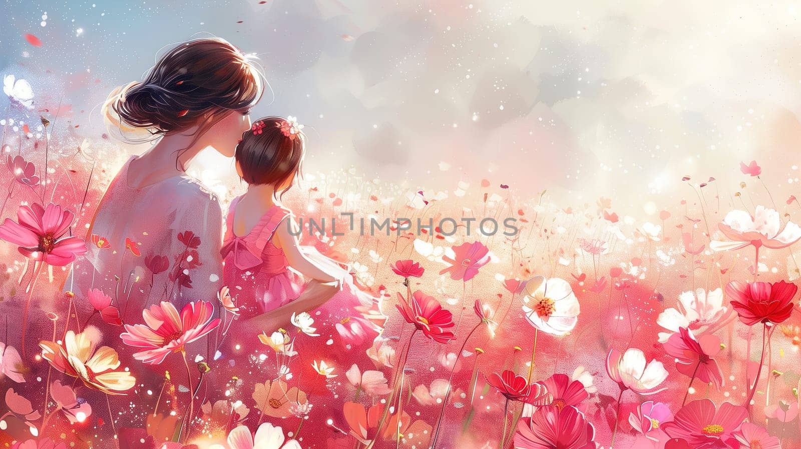 Two People Walking in a Field of Flowers by TRMK