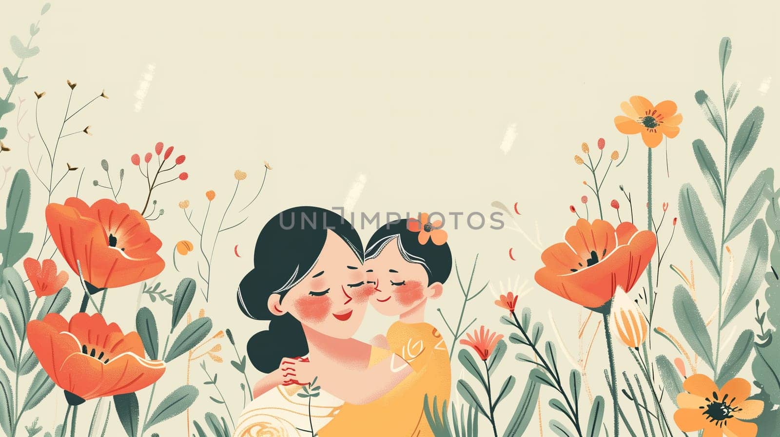 Two Kids Hugging in a Field of Flowers by TRMK