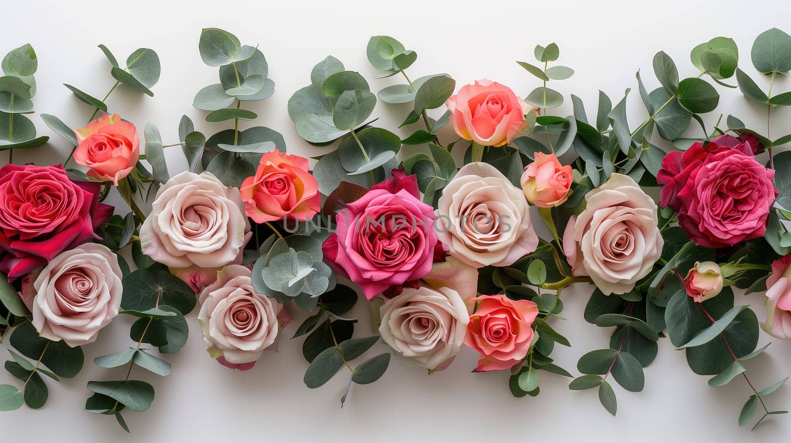 A variety of colorful flowers are arranged neatly on a wall, creating a vibrant and lively display. The blooms range from roses to daisies, ensuring a diverse and visually appealing composition.