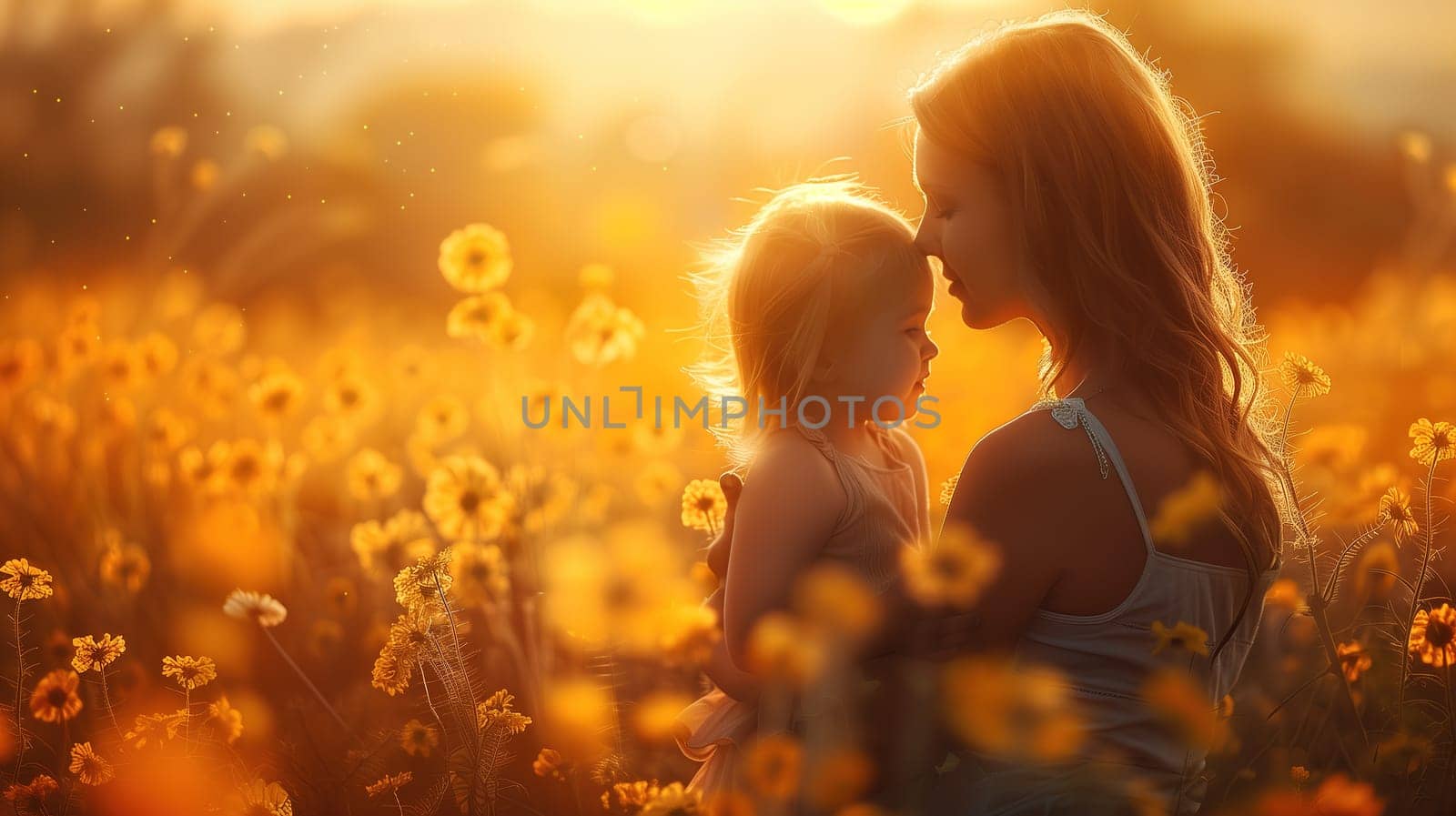 Two Young Girls Standing in a Field of Sunflowers by TRMK