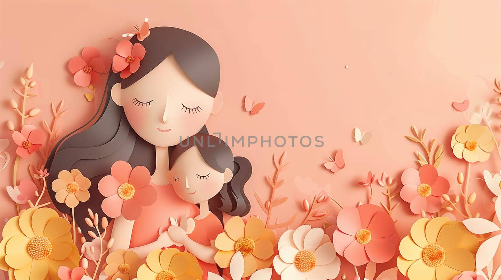 Woman Holding Child in Field of Flowers by TRMK