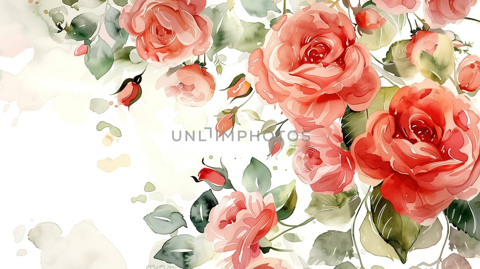 A painting depicting vibrant red roses against a clean white background. The roses are intricately detailed and realistic, adding a pop of color to the overall composition.