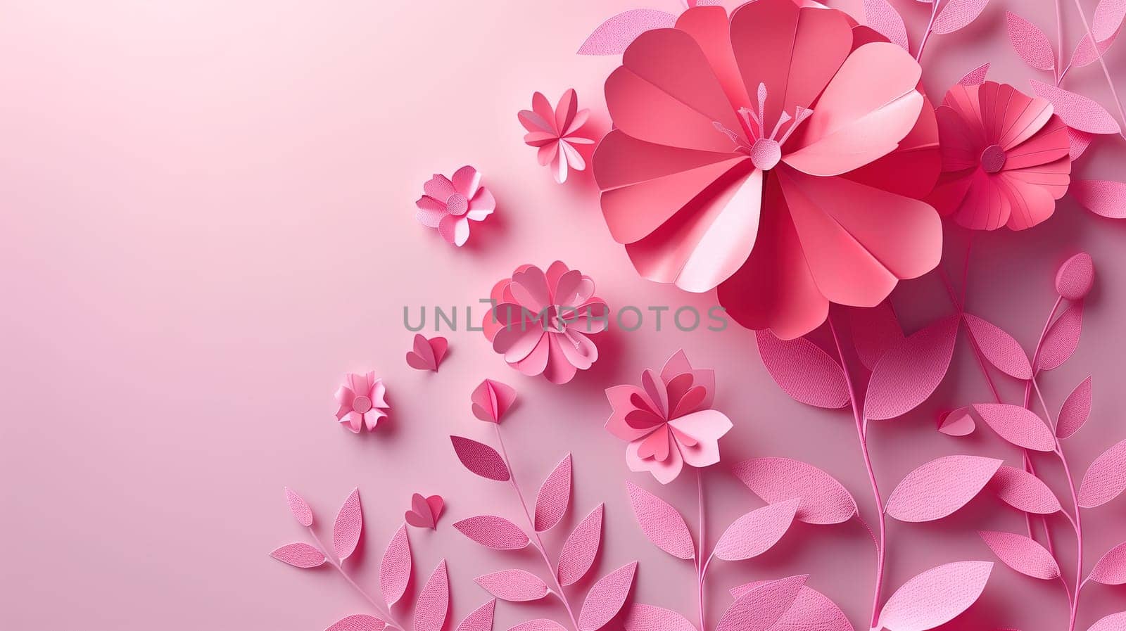 Pink Background With Paper Flowers and Leaves by TRMK