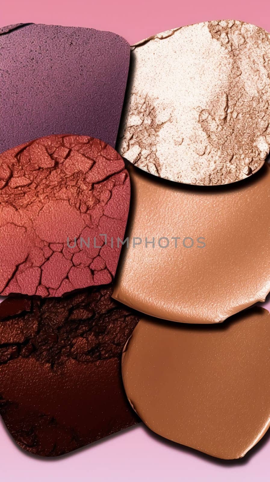 Beauty make-up product sample texture as abstract makeup cosmetics background, crushed cosmetic products by Anneleven