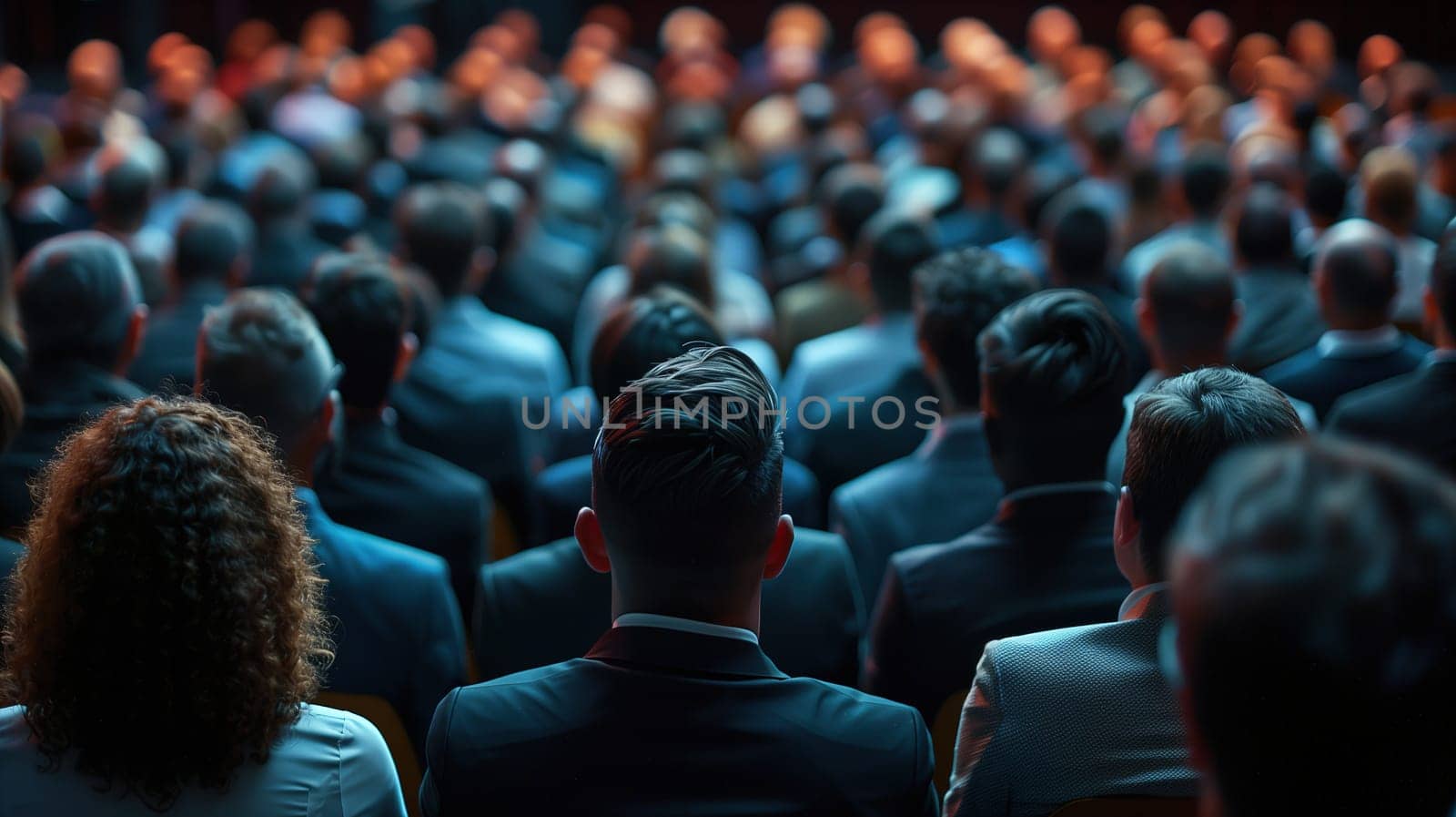 A gathered crowd of professionals sits attentively in a conference hall, facing the direction of a speaker giving a keynote to a business audience. The focus suggests an environment of learning and networking during a corporate event.