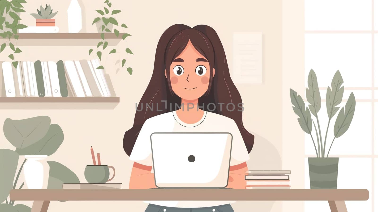 Woman Working at Desk With Laptop by TRMK