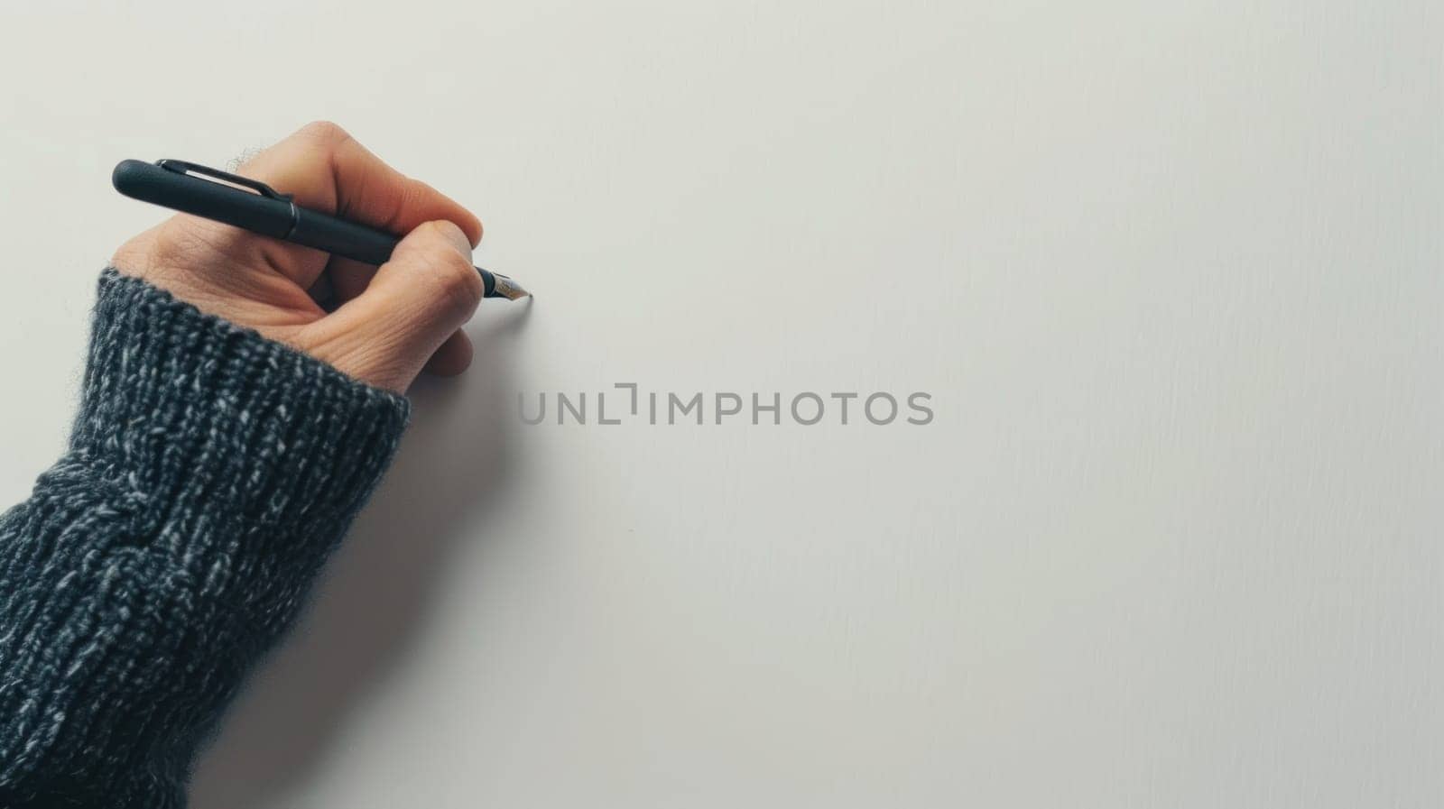 A hand is writing on a blank piece of paper with a pen by golfmerrymaker