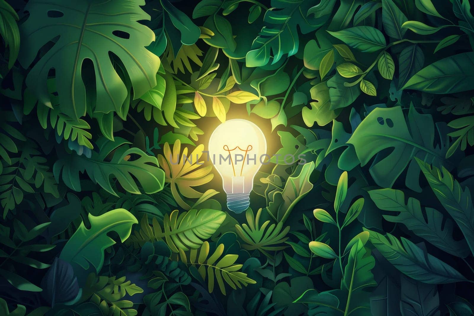 a light bulb surrounded by leaves. renewable energy. environment day concept .ai generative.
