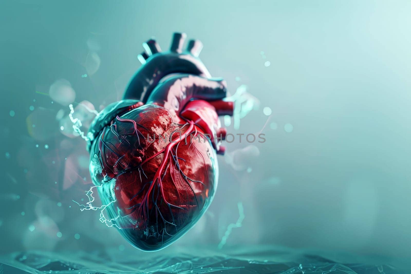 A heart with red veins and a black center. medical heart cardiology research with a heart affected .ai generative by matamnad