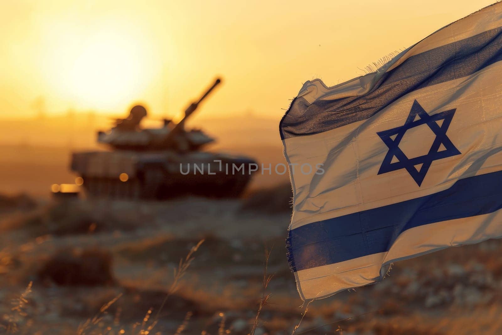 A flag with the word Israel on it is flying next to a tank by matamnad