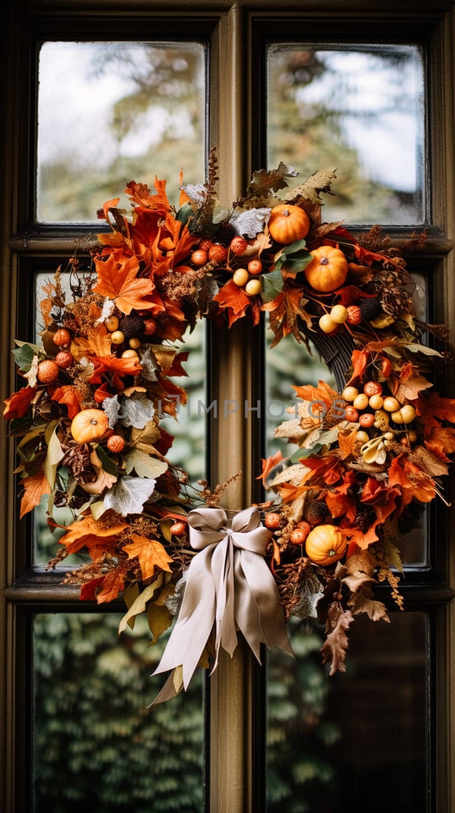 Autumn wreath decoration, autumn holiday season in the English countryside style, botanical autumnal decor by Anneleven