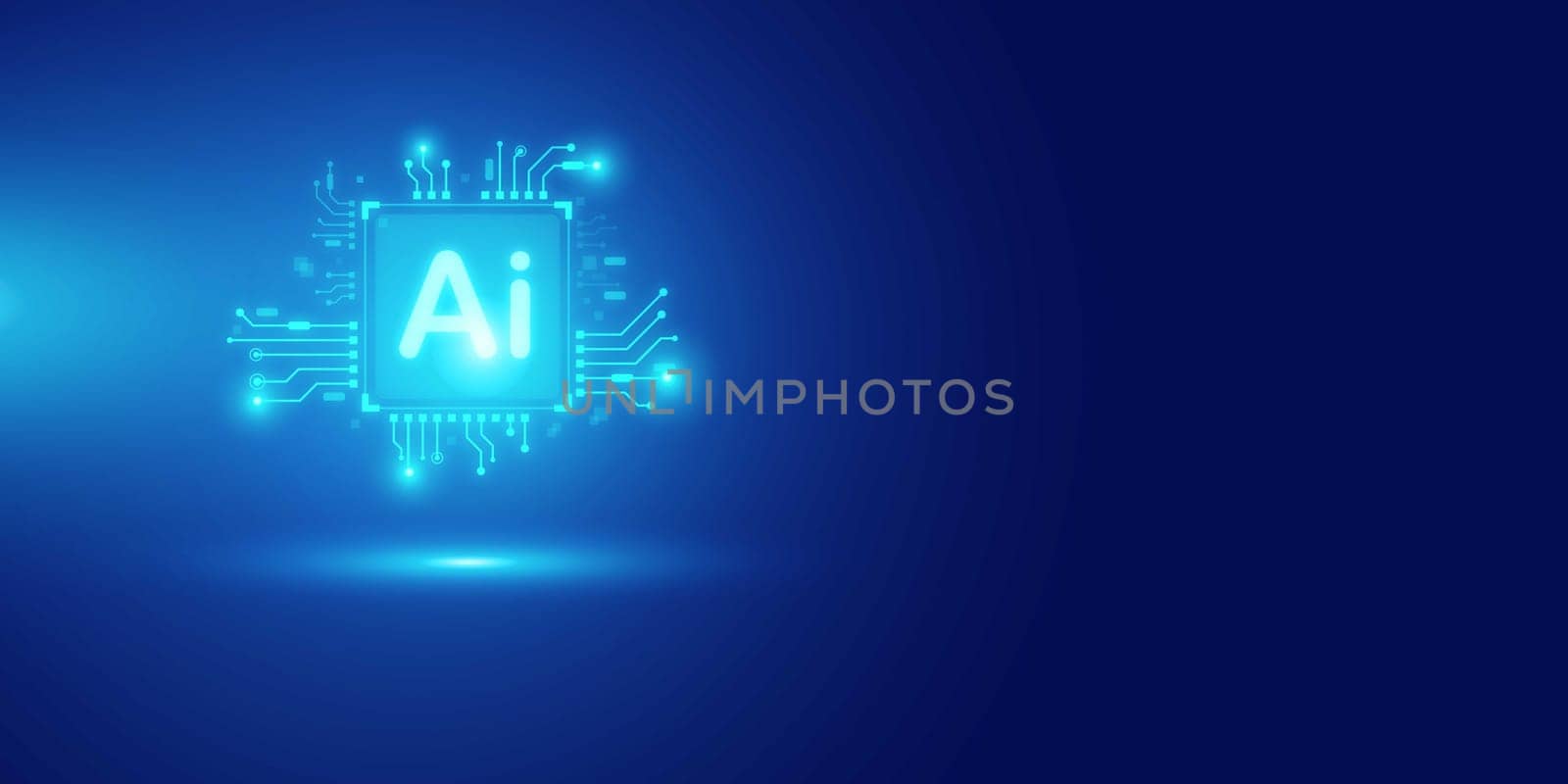 Artificial intelligence Ai self learning improving development problem solving solution tasks of future technology, ai graphics computer chip brain memory power, futuristic blue abstract background. by Unimages2527