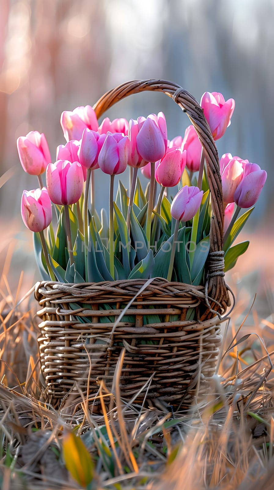 A flowerpot filled with pink tulips, a terrestrial plant, is set in the grass, creating a beautiful landscape perfect for flower arranging or as a houseplant