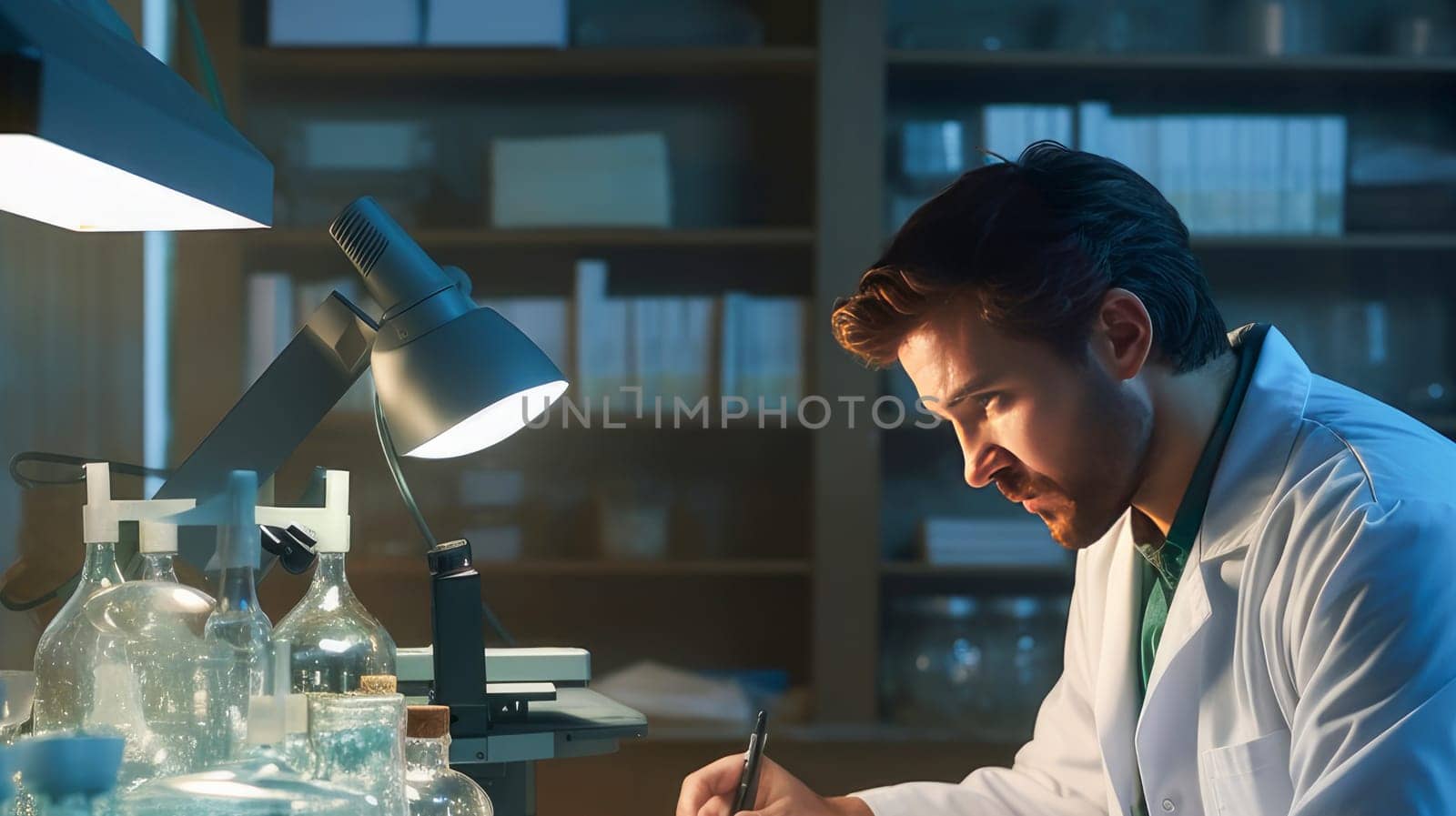 A doctor in his office and a modern medical laboratory where a person is undergoing examination of his health. Hospital, medicine, doctor and pharmaceutical company, healthcare and health insurance
