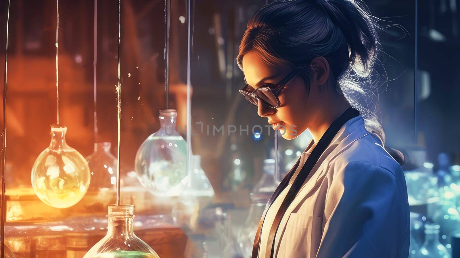 A woman doctor in her office and a modern medical laboratory where a person is undergoing examination of their health. by Alla_Yurtayeva