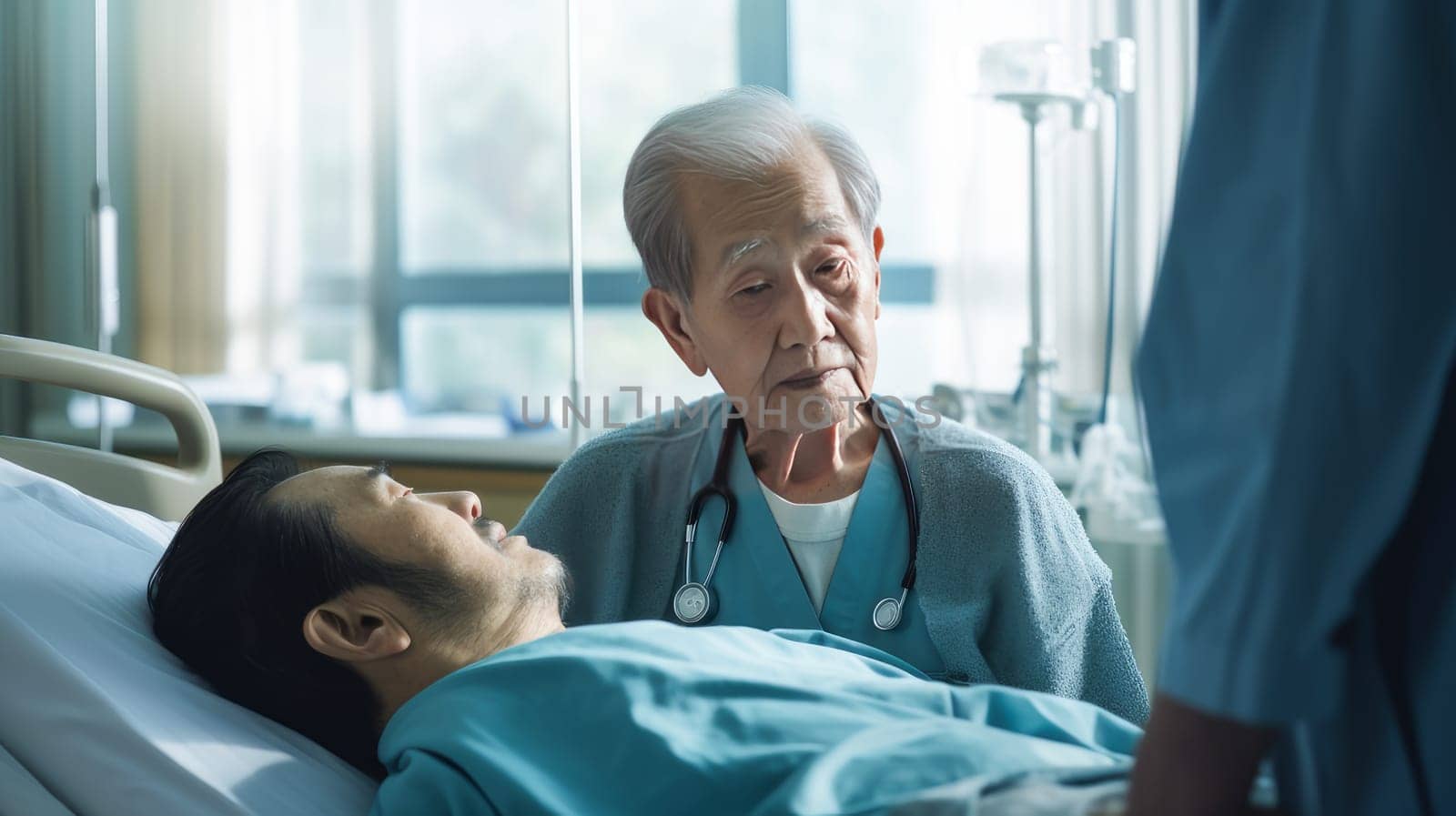 An old elderly patient in poor condition is a patient who needs help from a doctor in a medical hospital with modern equipment. by Alla_Yurtayeva