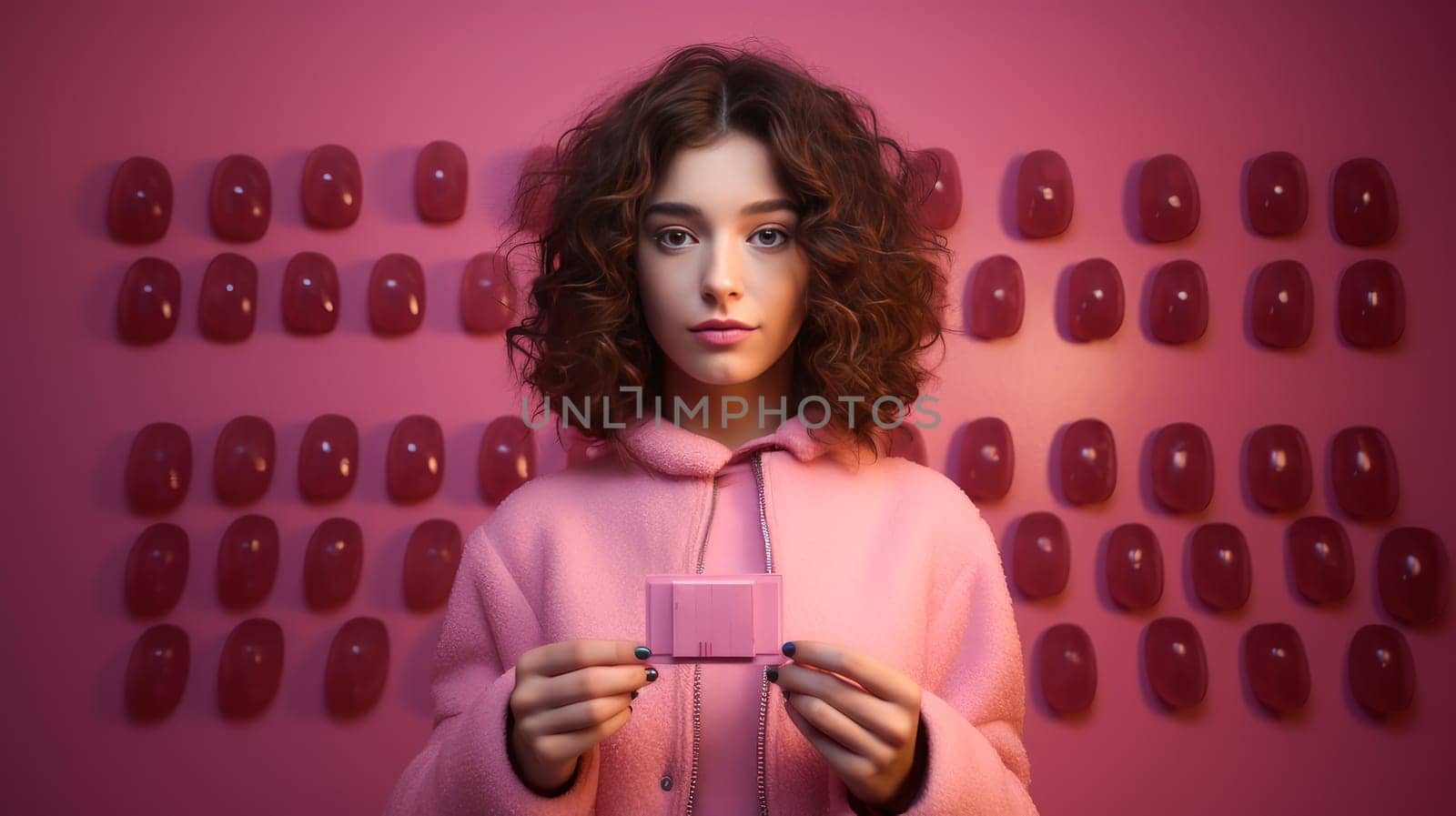 A young girl with pills in her hands, contraception, protection from unwanted pregnancy and protection. Modern youth and future technologies