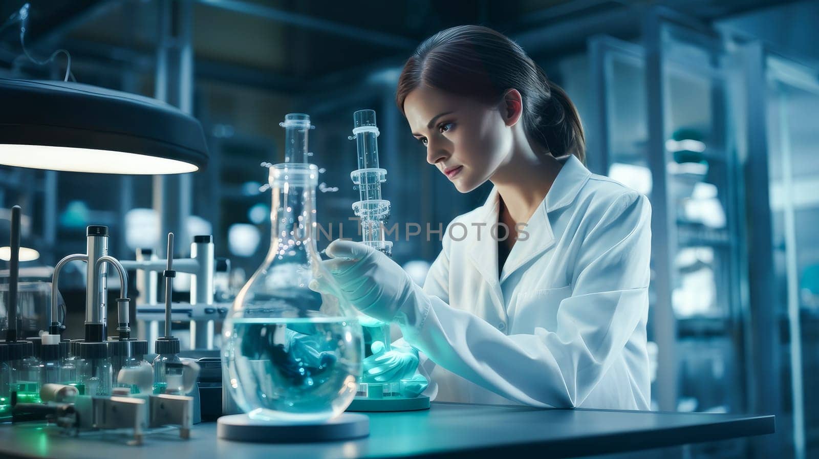 Doctor woman in a modern laboratory in a medical hospital with modern equipment. Hospital, medicine, doctor and pharmaceutical company, healthcare and health insurance.