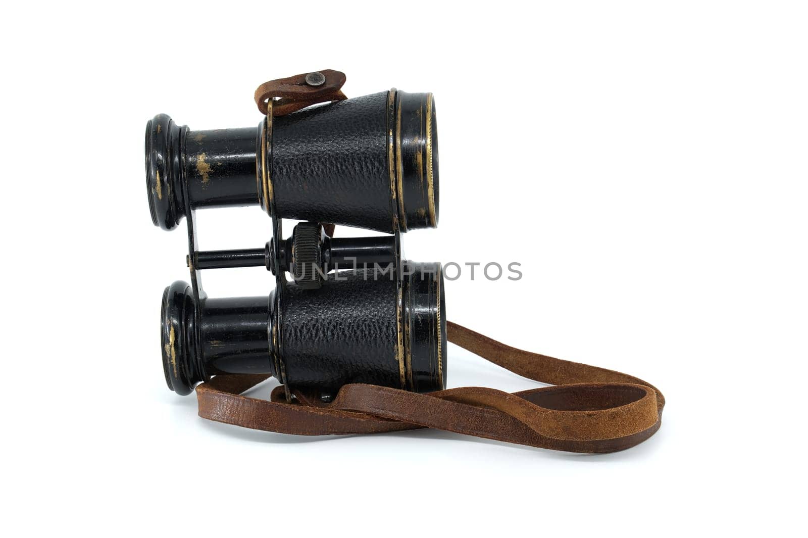 Binoculars with brown leather straps isolated on white by NetPix
