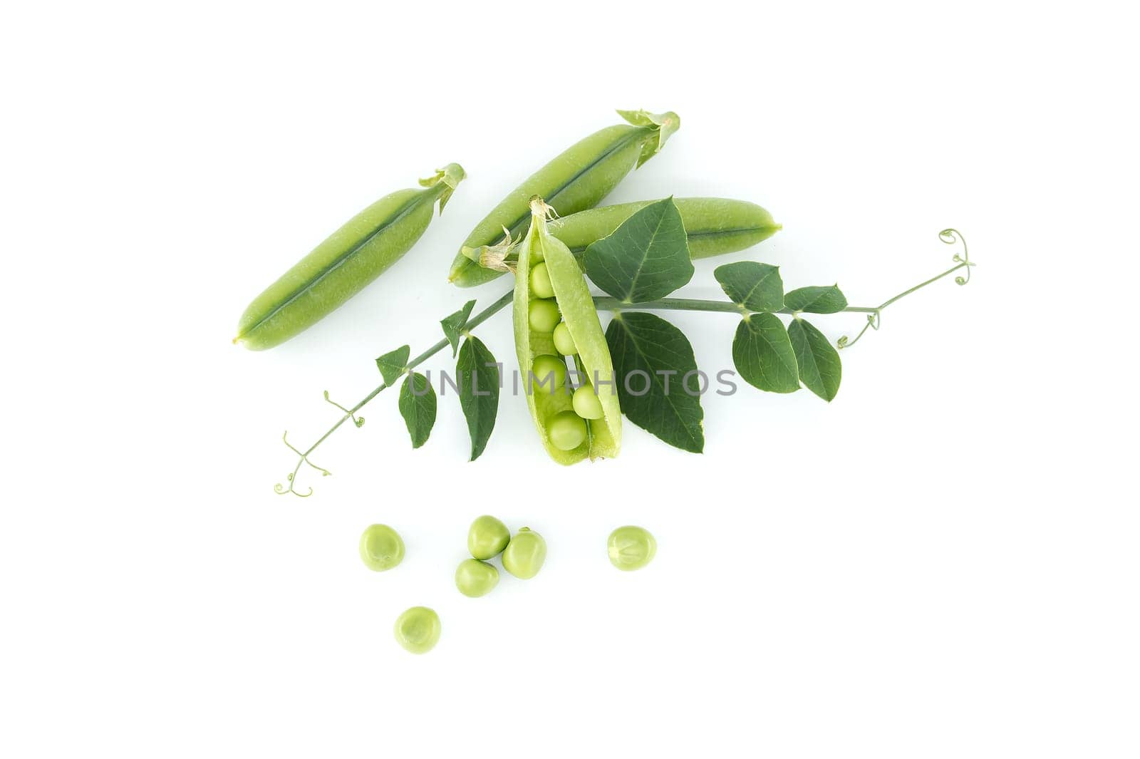 Group of green pea pods and peas isolated on white by NetPix