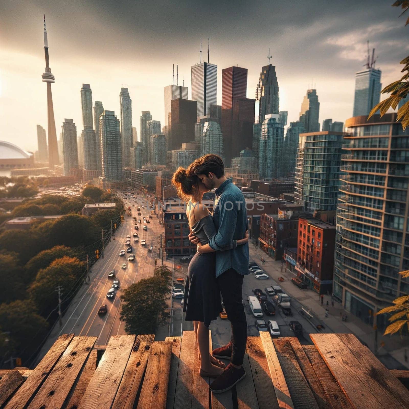 Couple on Wooden Platform in Toronto by Nadtochiy