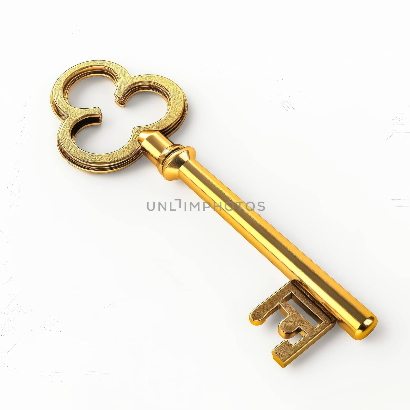 Golden key isolated on white. Generative AI.