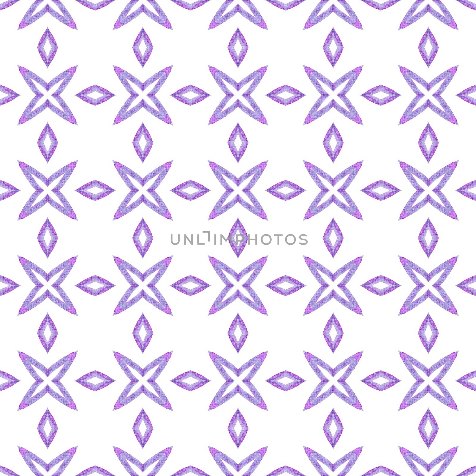 Textile ready favorable print, swimwear fabric, wallpaper, wrapping. Purple lively boho chic summer design. Hand painted tiled watercolor border. Tiled watercolor background.