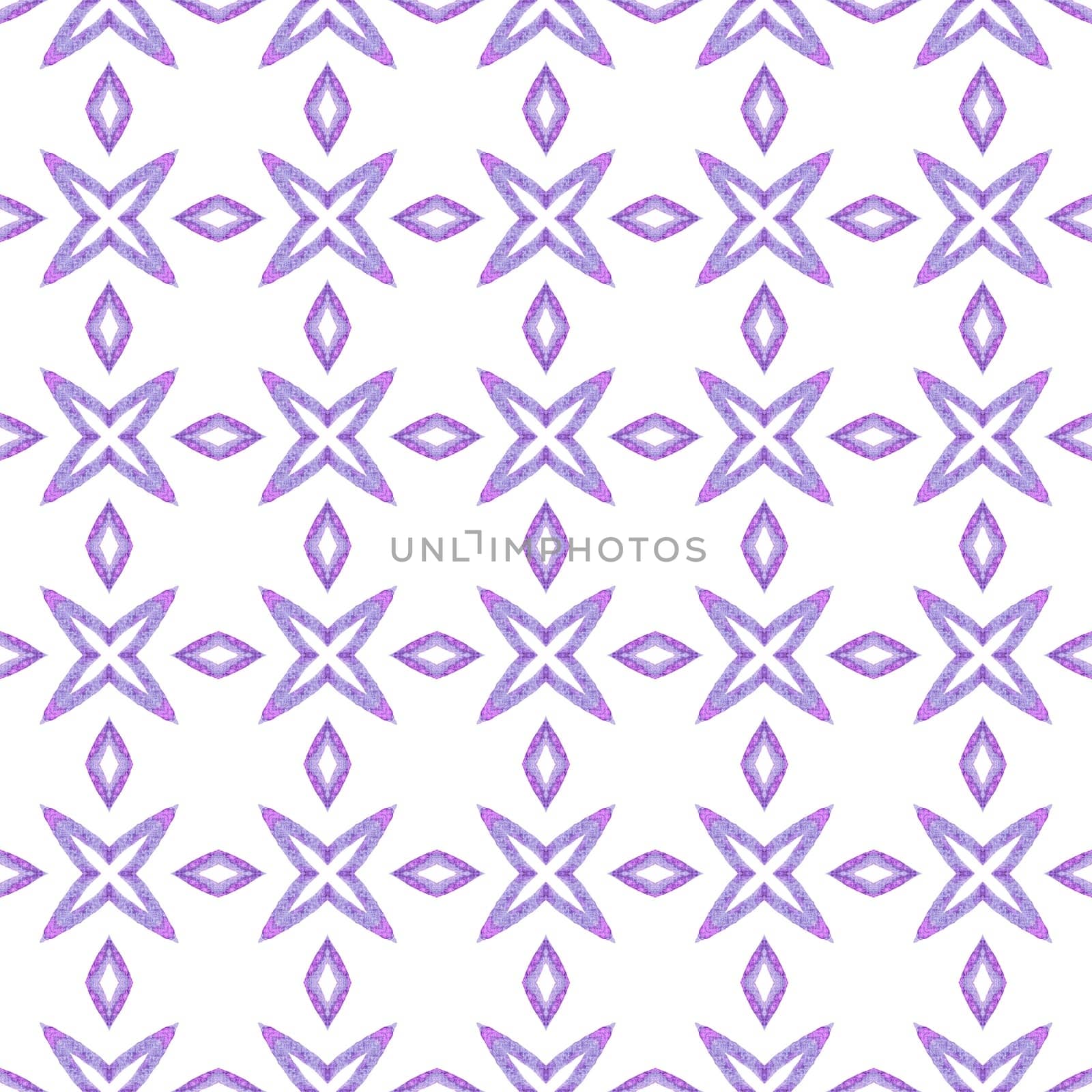 Textile ready favorable print, swimwear fabric, wallpaper, wrapping. Purple lively boho chic summer design. Hand painted tiled watercolor border. Tiled watercolor background.