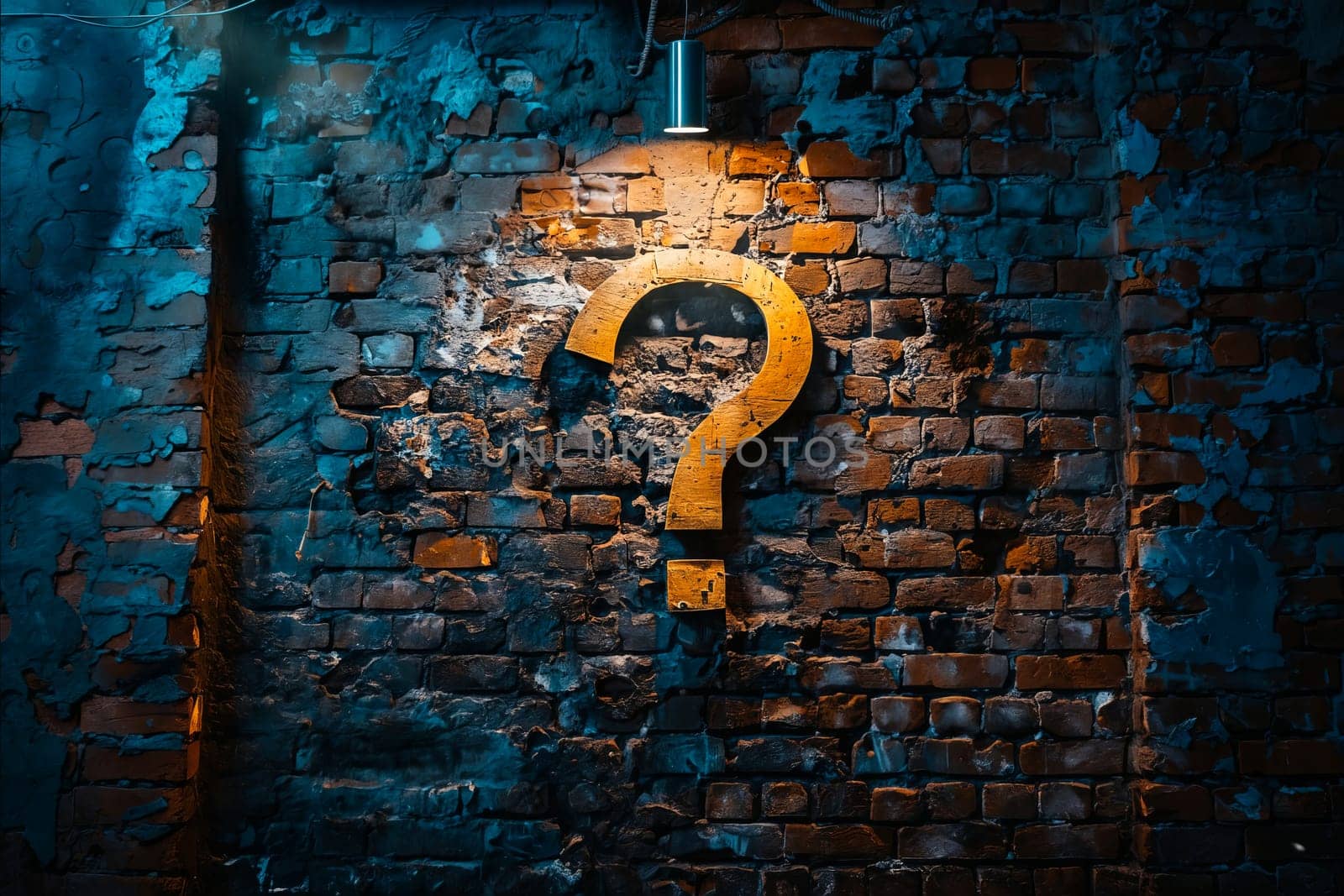 A brick wall with a question mark on it. Generative AI by Valentyn