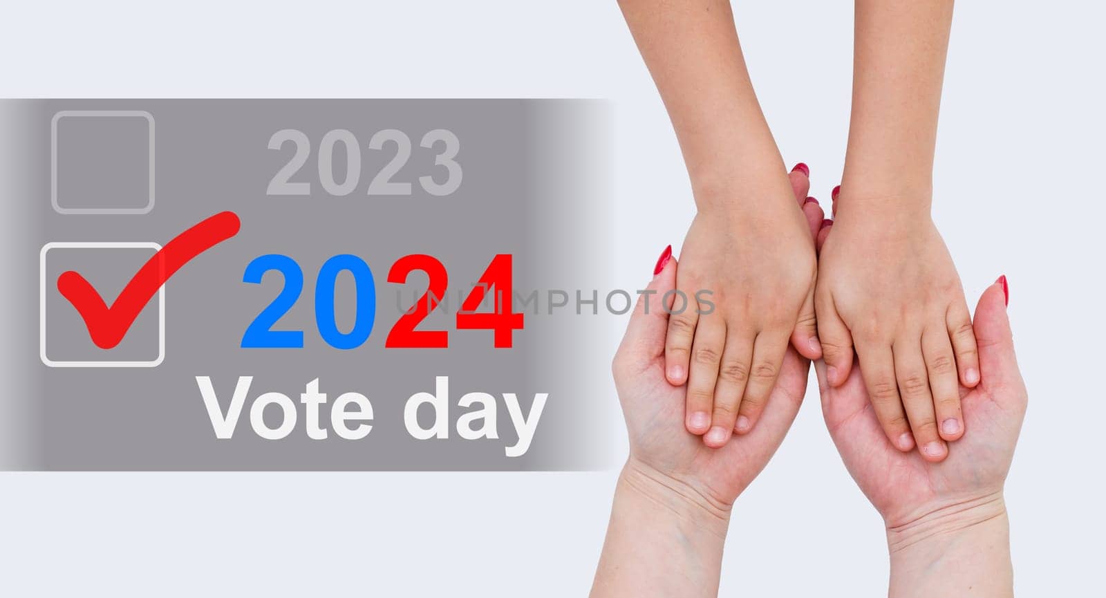 hands of family members and the 2024 US election. High quality photo