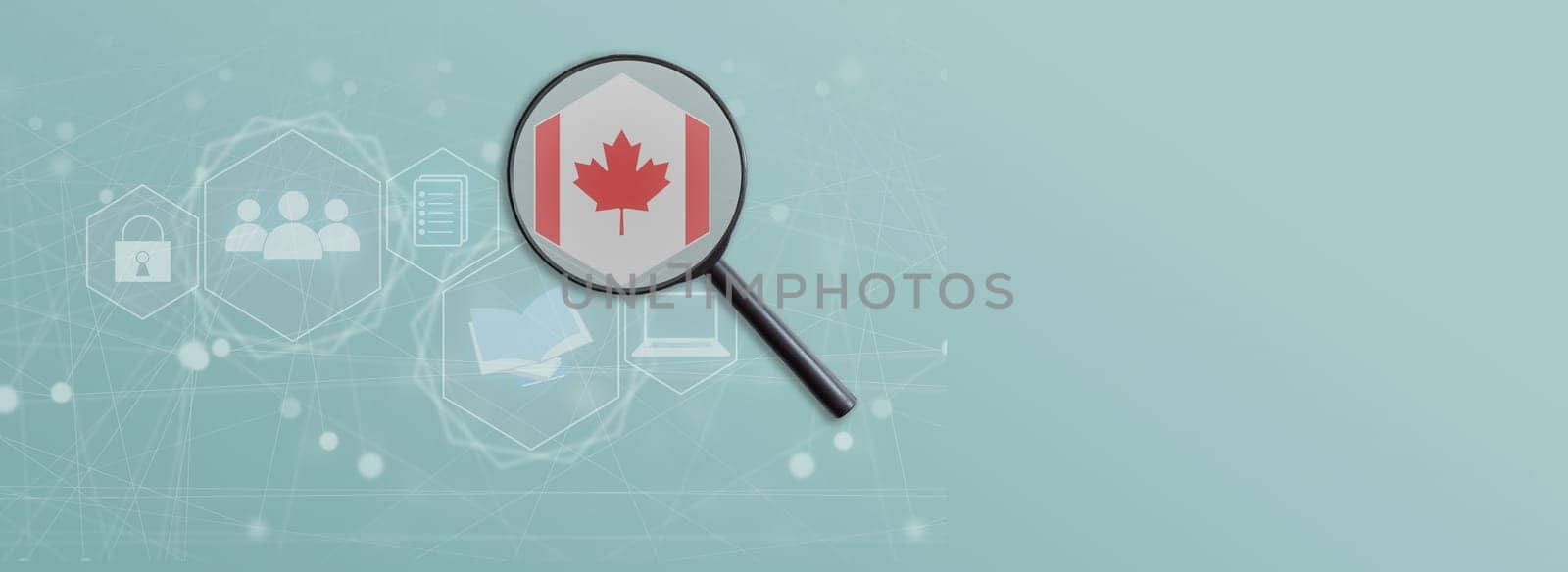 Magnified flag of Canada with Earth Globe on a white background. High quality photo
