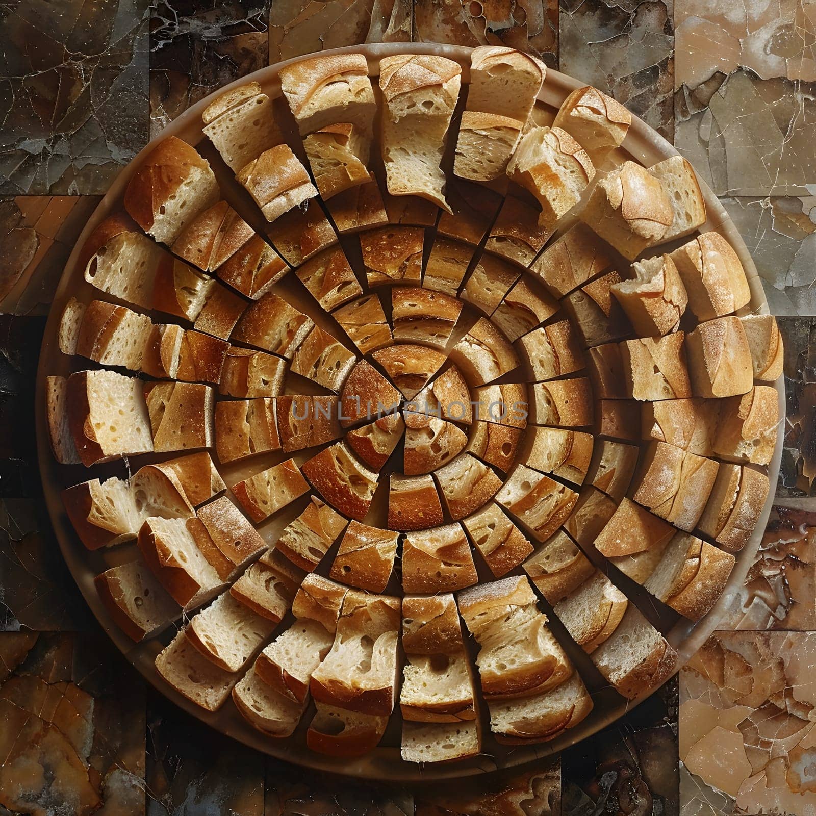 a plate of sliced bread is arranged in a spiral pattern High quality