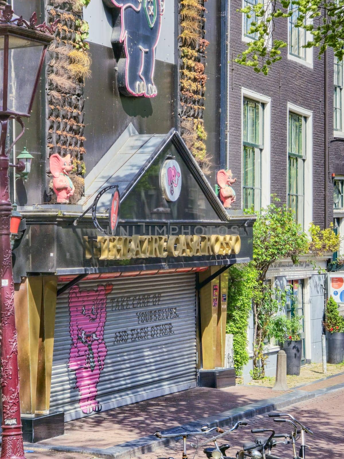 Amsterdam Netherlands 21 April 2024 Red light district with closed bar during the new regulations to move the red light district to another part of Amsterdam North