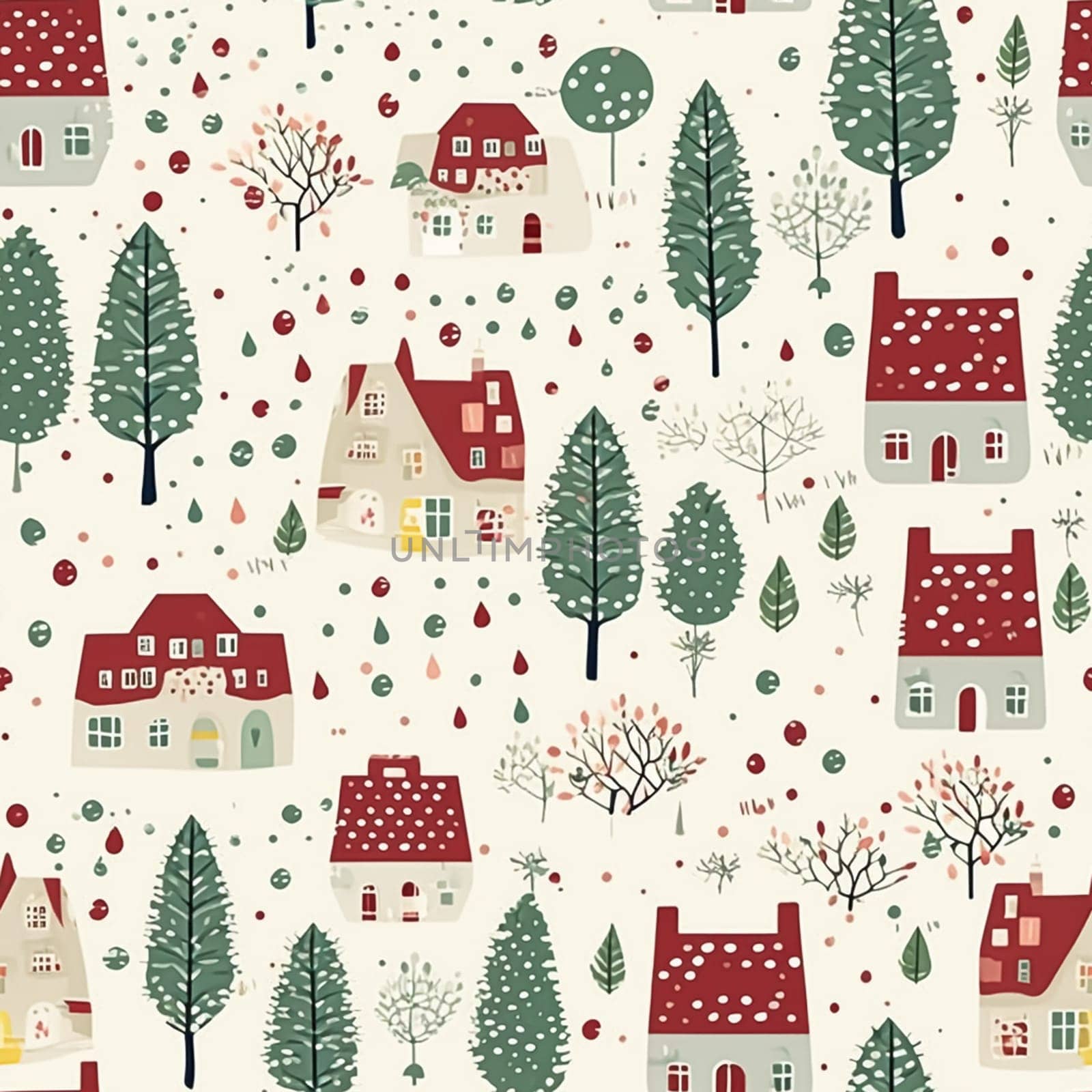 Seamless pattern, tileable Christmas holiday country dots print, English countryside cottage for wallpaper, wrapping paper, scrapbook, fabric and product design by Anneleven