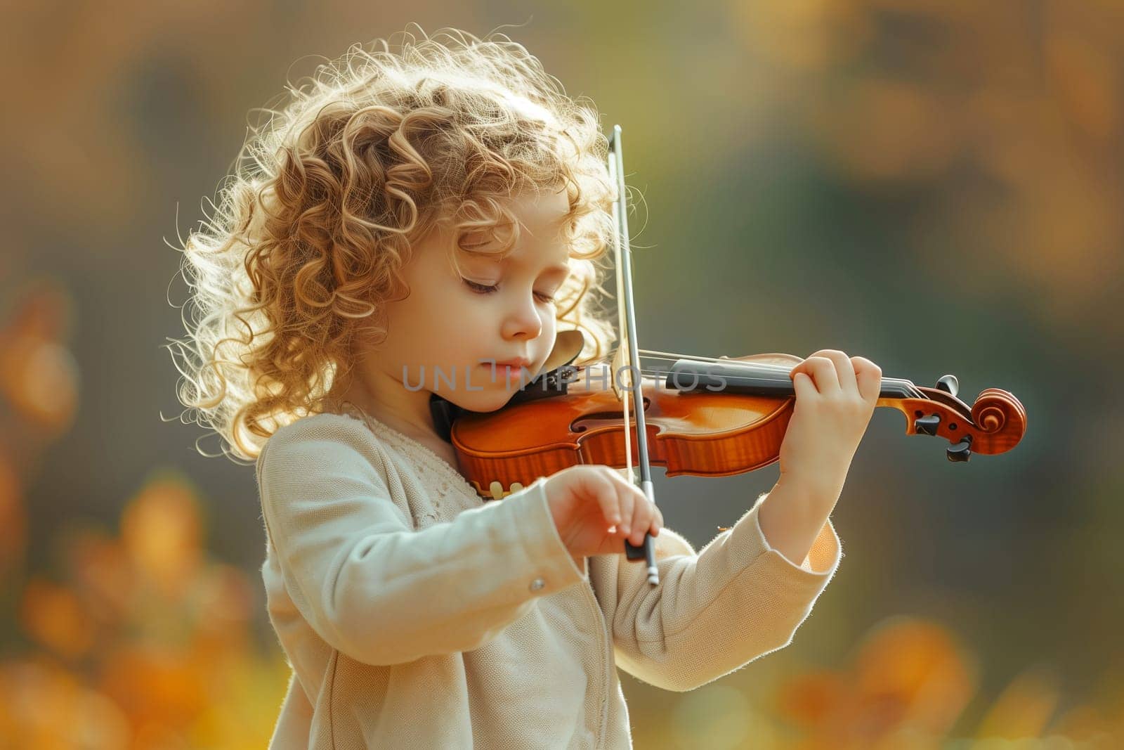 Child little girl playing music on the violin, creativity and hobby