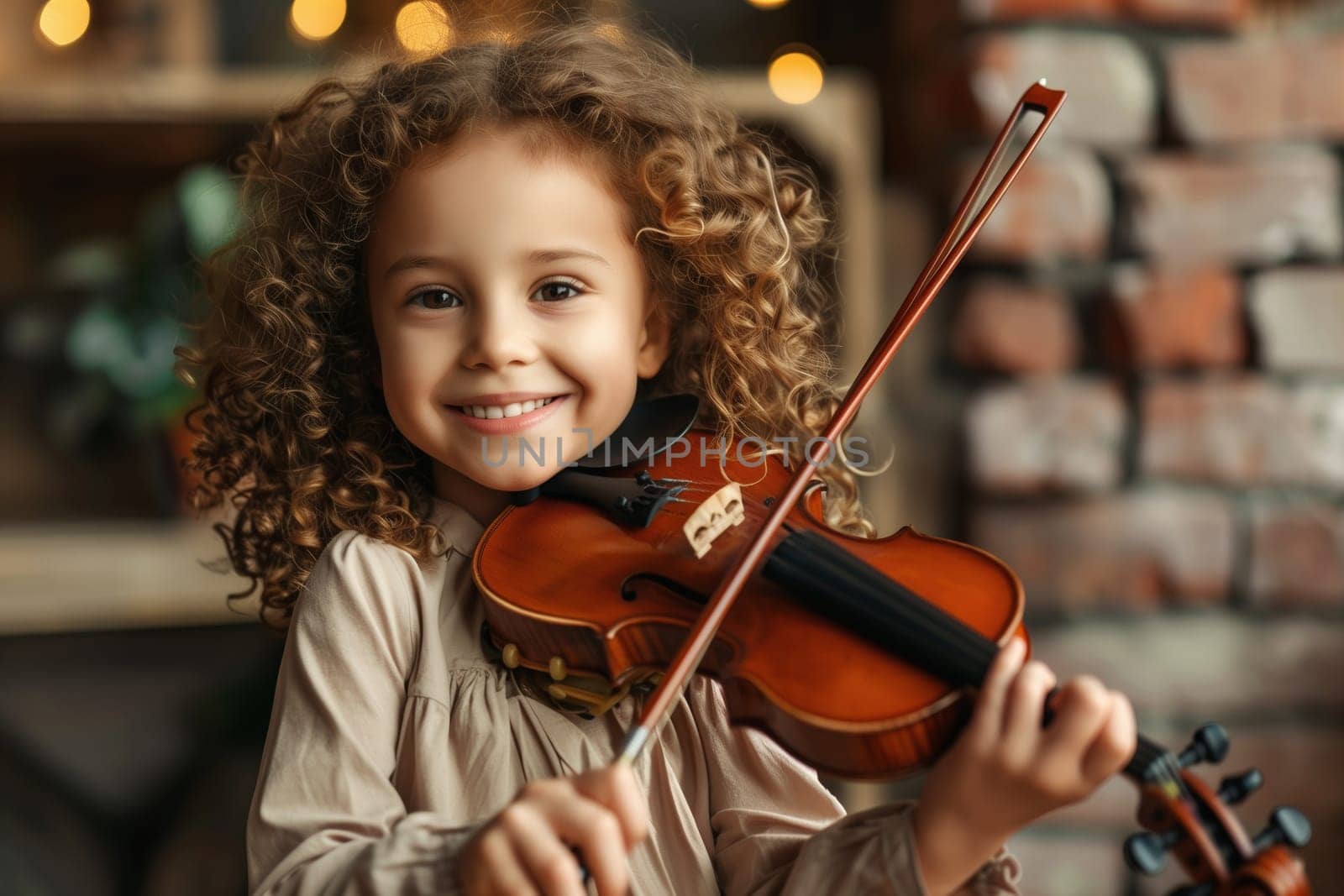 Child little girl playing music on the violin, creativity, hobby by Rohappy