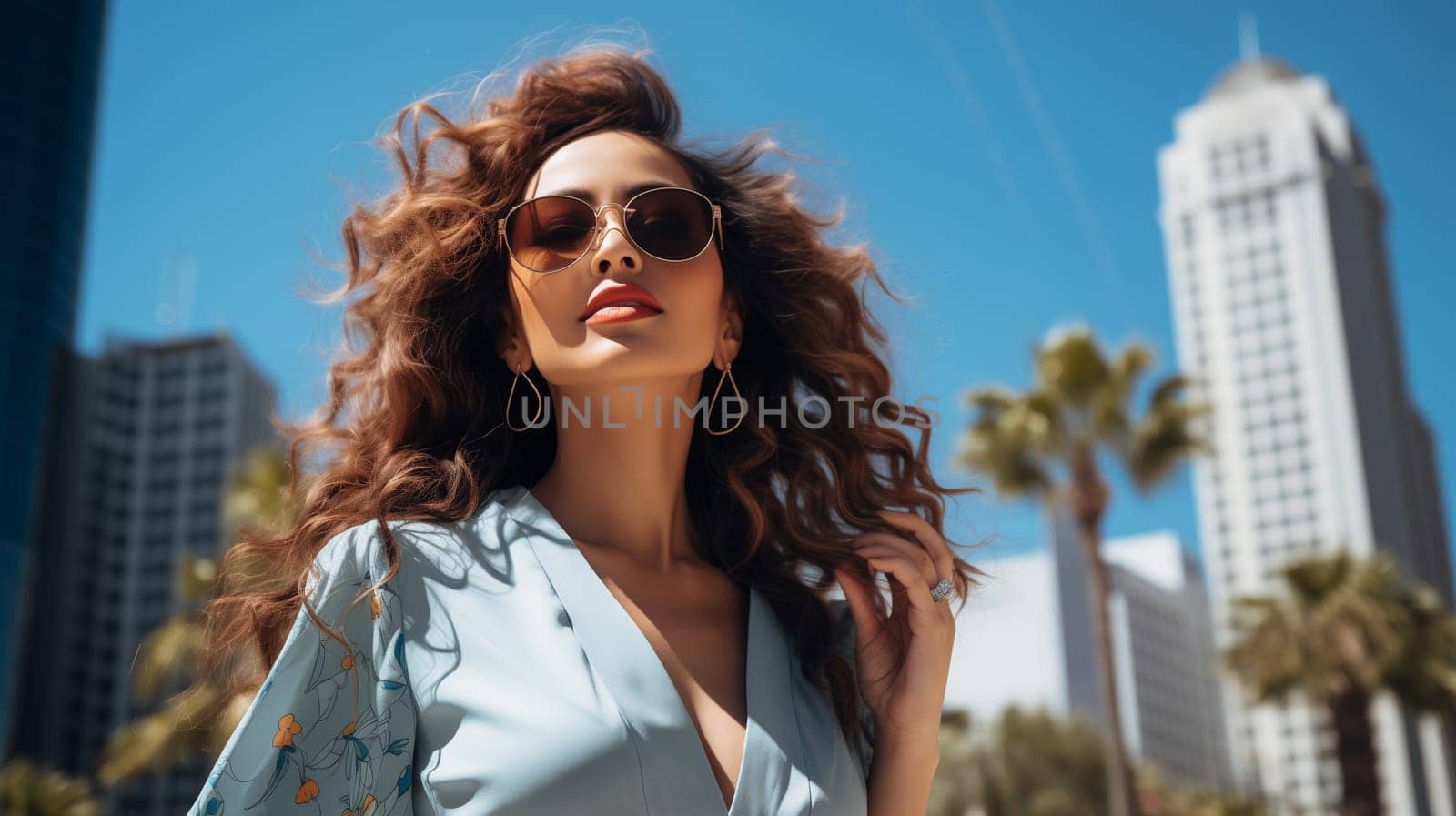 Fashionable portrait of beautiful stylish young woman posing in the city