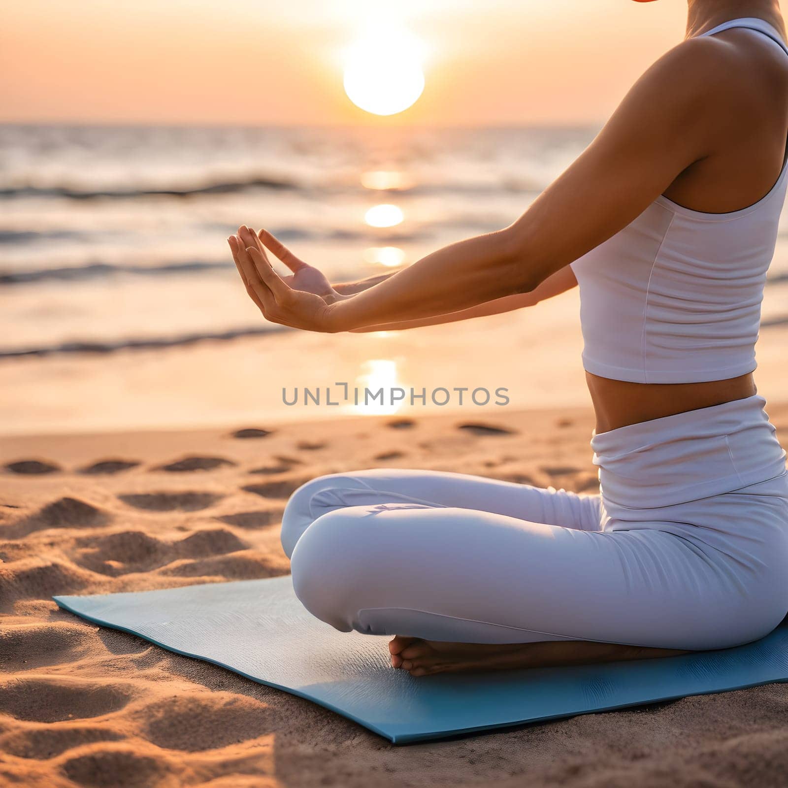 Oceanic Serenity: Woman Engages in Yoga for Health and Wellness by Petrichor